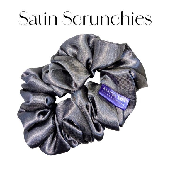 Amiga Mia small grey satin scrunchie hand crafted - Picture 3 of 5
